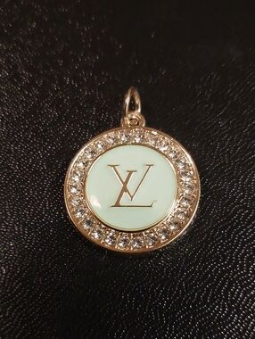 LV Round Baby Blue Crystal & Gold Charm Pendant